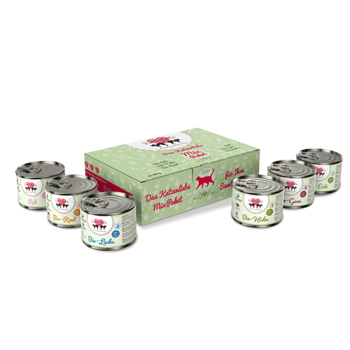 Mixpaket Katze alle Sorten (Bio/NICHT BIO) 6x200g Katze Nassfutter Katzenliebe